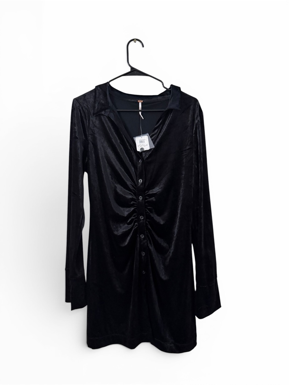 Free People Black Velvet Button-Front Midi Dress